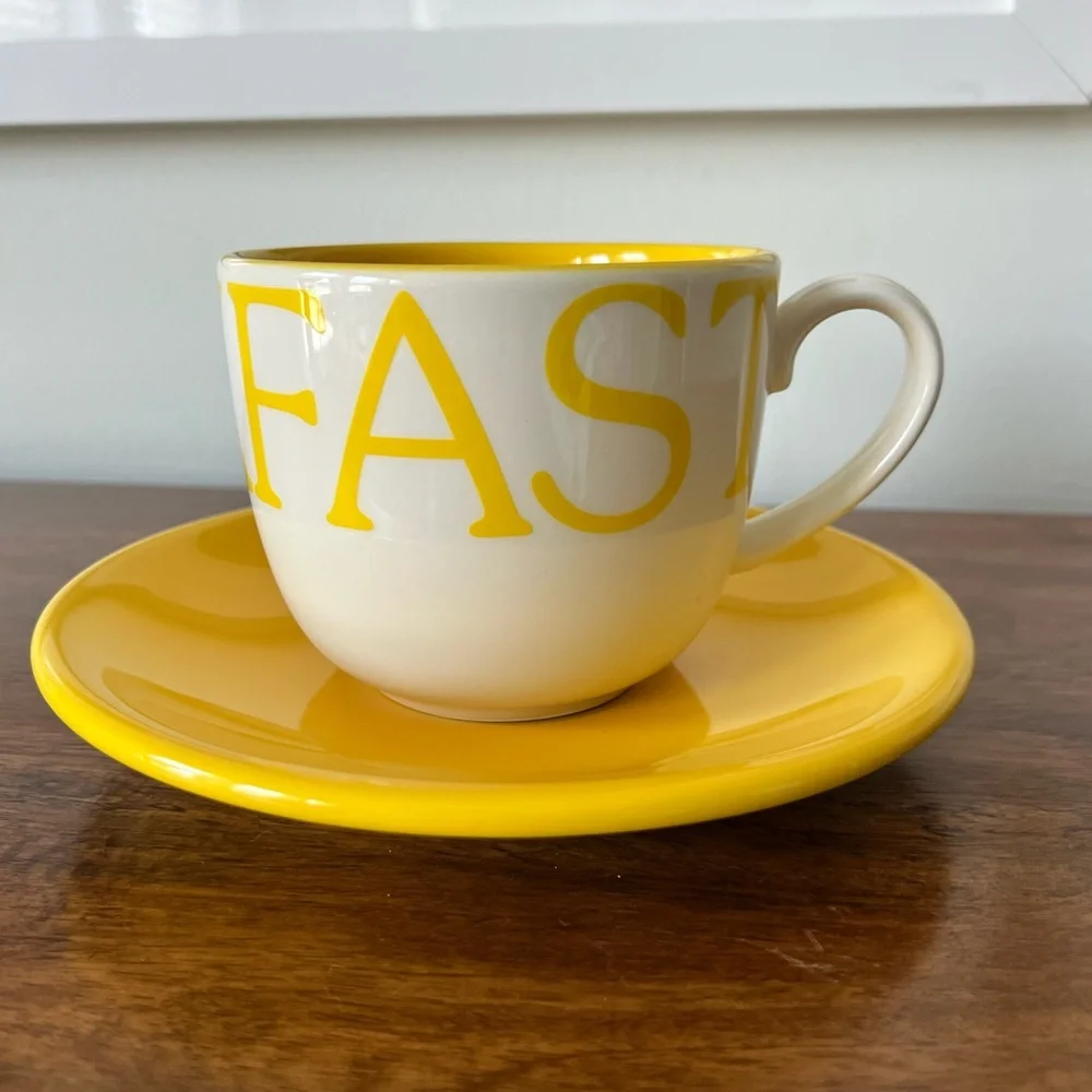 Crate & Barrel Oversized Breakfast Mug and Saucer Set